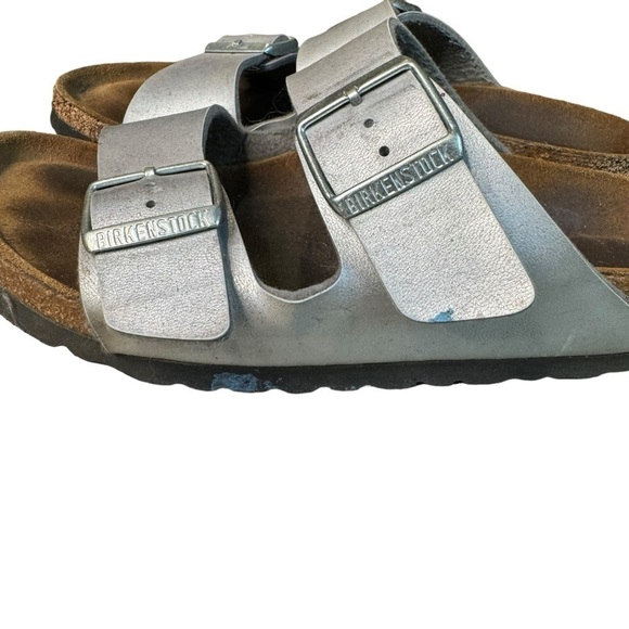 Women's Birkenstock Arizona Silver Birko-Flor Soft Footbed Size 37 Narrow US 6 - Picture 2 of 11